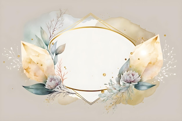 Boho style botanical watercolor frame template