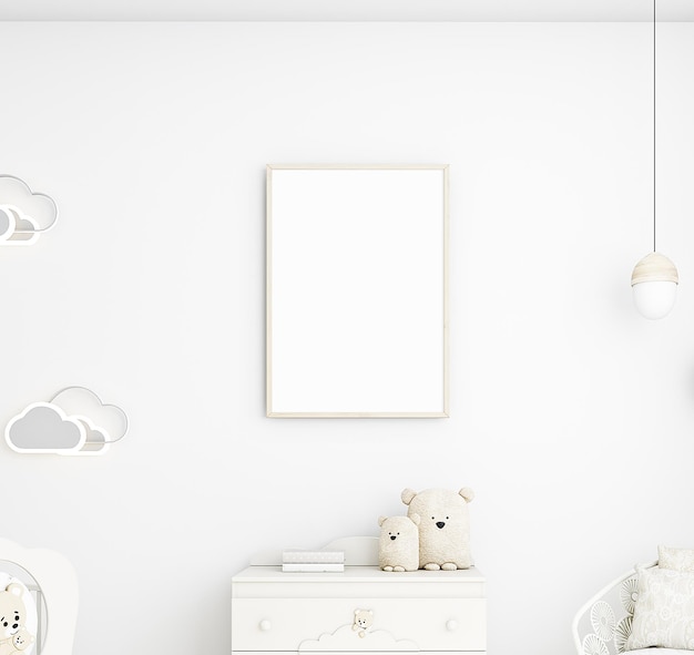 Boho style frame mockup in nursery for newborns