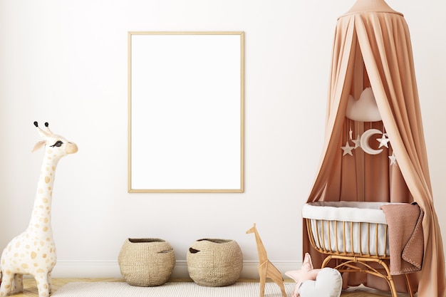 Boho style frame mockup in nursery for newborns