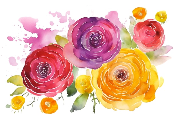 Boho watercolor ranunculus set for card decoration design Generative AI