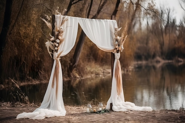 Boho Wedding Arch Decorated with Cheesecloth Gauze A Stunning Front View studio overlay