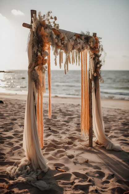 Boho Wedding Arch Decorated with Cheesecloth Gauze A Stunning Front View studio overlay