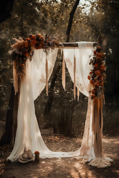 Boho Wedding Arch Decorated with Cheesecloth Gauze A Stunning Front View studio overlay