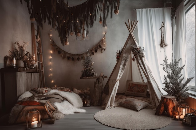 Boho winter room decor Generate Ai