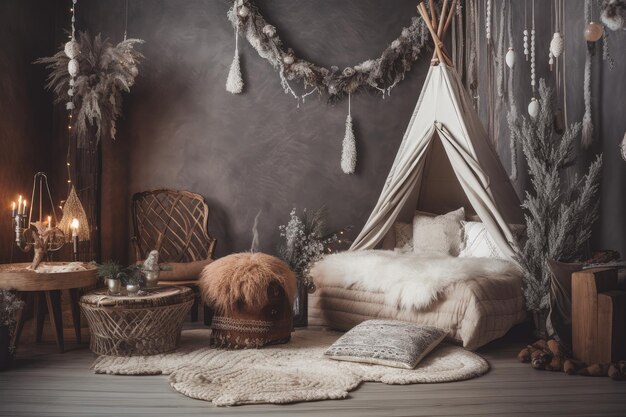 Boho winter room tent Generate Ai