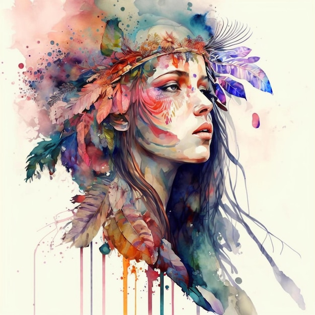 Boho woman watercolor