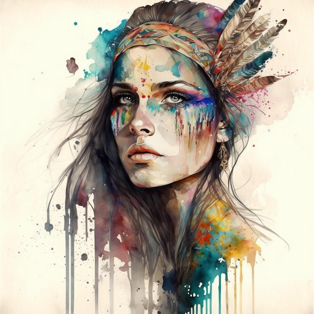 Boho woman watercolor