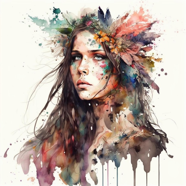 Boho woman watercolor