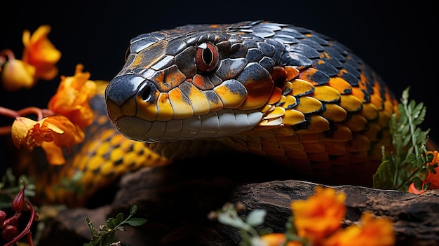 Boiga snake dendrophila yellow ringed attacking style