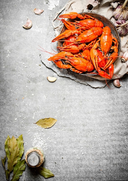 Boiled crawfish with spices and herbs