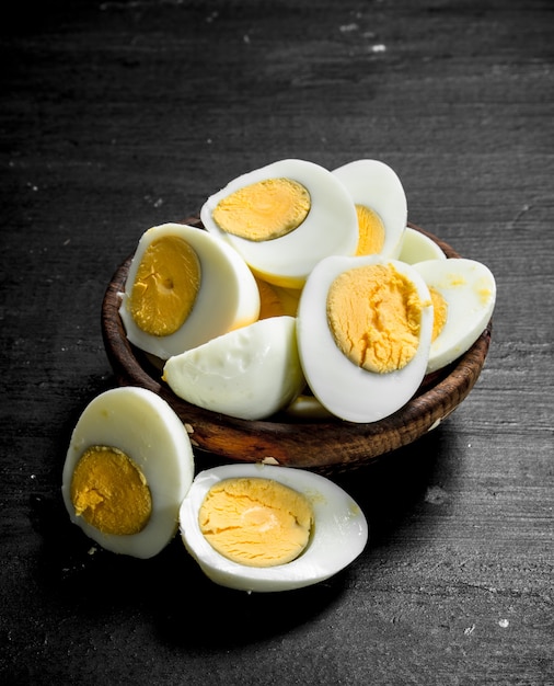 Boiled eggs in a bowl.