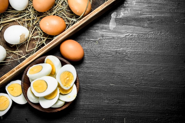 Boiled eggs in a bowl.