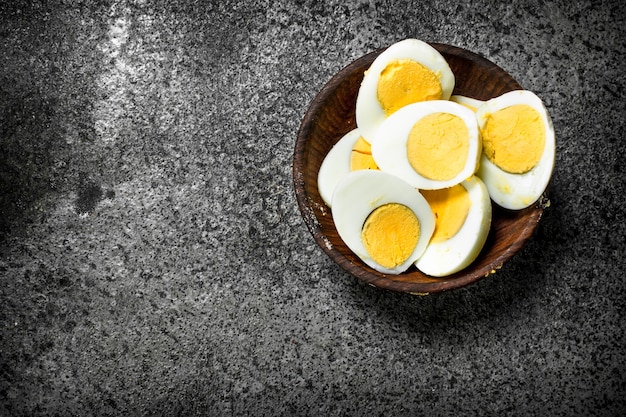 Boiled eggs in a bowl.