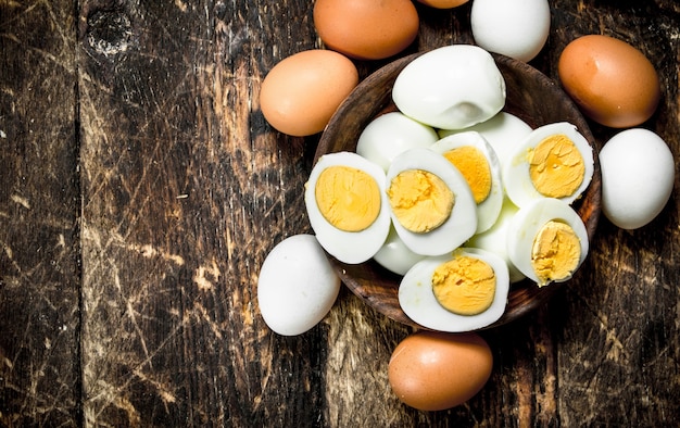 Boiled eggs in a bowl.