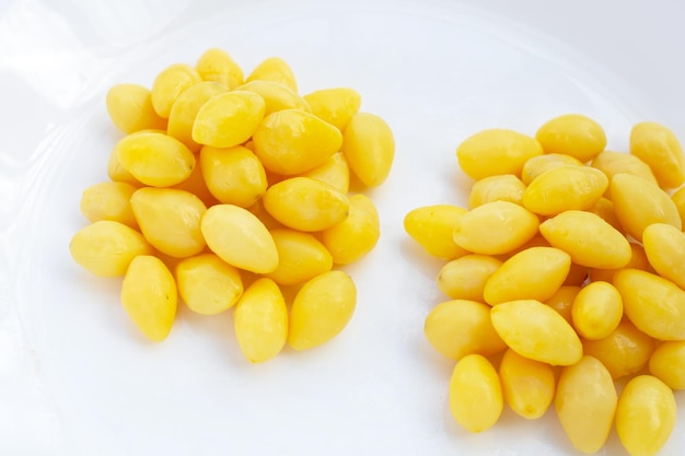 Boiled ginkgo nuts on white background