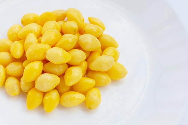 Boiled ginkgo nuts on white background