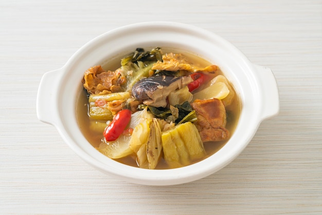 boiled pickled cabbage and bitter gourd soup - Asian and vegan and vegetarian food style