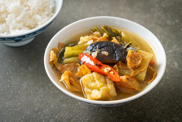 boiled pickled cabbage and bitter gourd soup - Asian and vegan and vegetarian food style