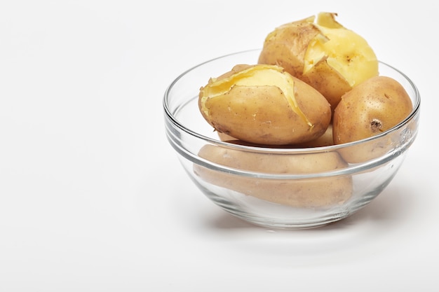 Boiled potatoes in a glass bowl