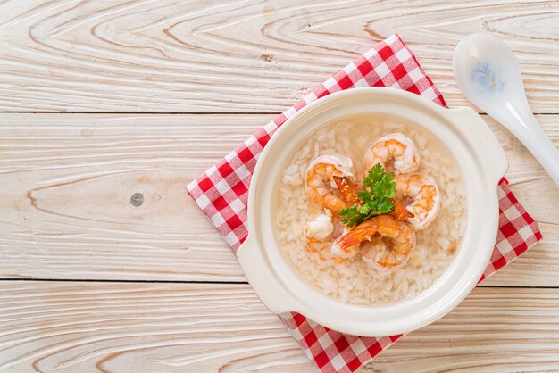 boiled rice soup with shrimps