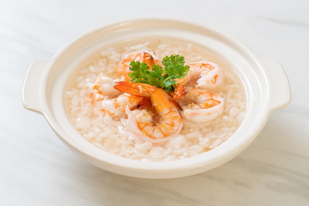 boiled rice soup with shrimps