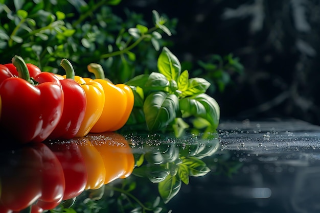 Bokchoy bell peppers and thai traditional food on table against black background