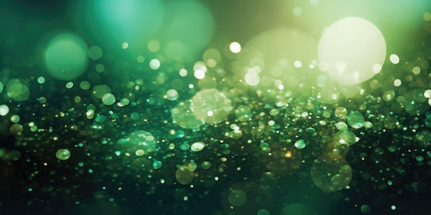 Bokeh background in green with reflection in light Glitter and diamond dust AI generated