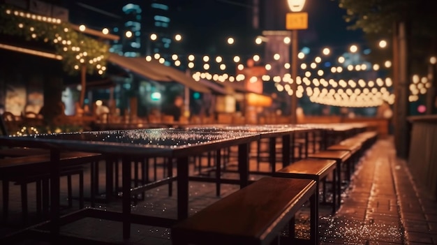 Bokeh background of Street Bar beer restaurant outdoor in asia People sit chill out and hang out dinner and listen to music together in Avenue Happy life work hard play hard Generative AI