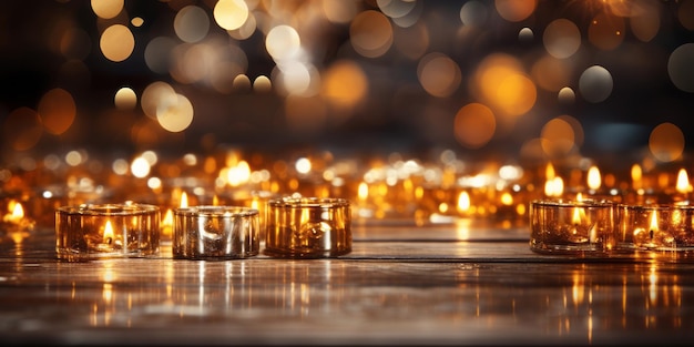 Bokeh background with gold lights on a table AI Generated