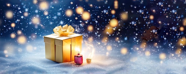 Bokeh Brilliance Holiday Banner with Gift Box and Messages Generative AI