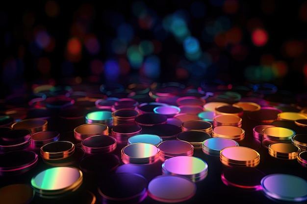 Bokeh digital holographic background with bokehs and light effects in different colors