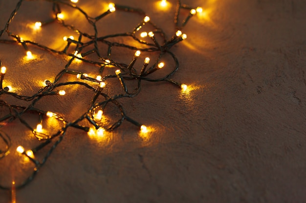 Bokeh light of holiday garland close up