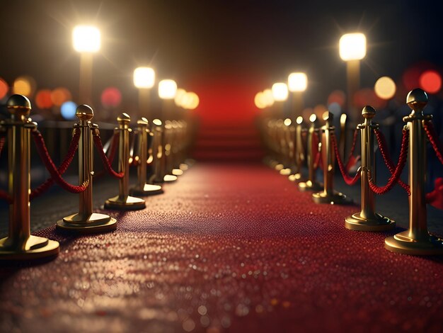 Photo bokeh red carpet and golden barrier cinema festival