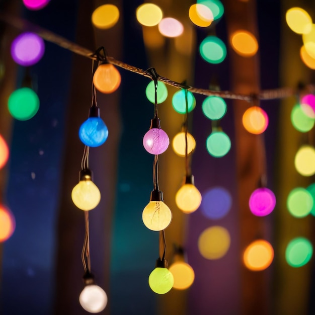 Bokeh And Retro String Lights In Festive Background