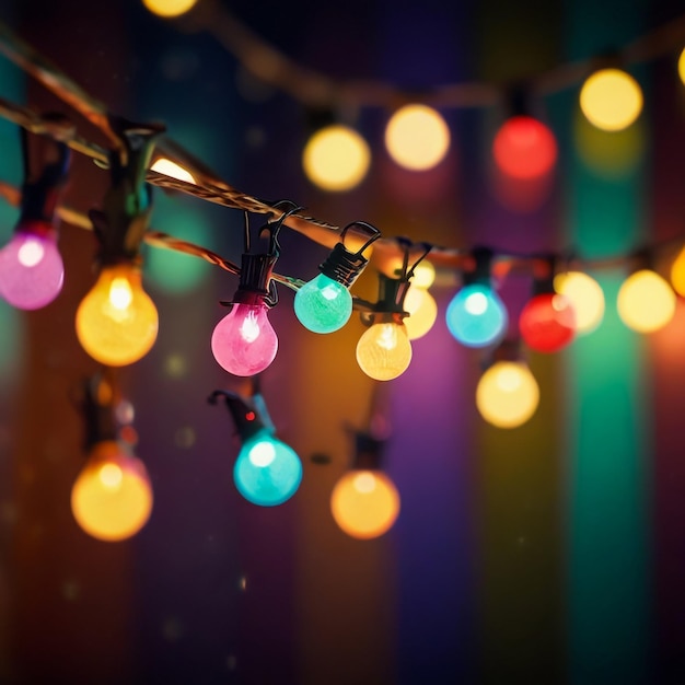 Bokeh And Retro String Lights In Festive Background