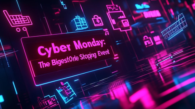 Photo bold 3d text cyber monday the biggest online shopping