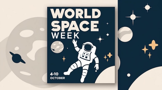 Photo bold astronaut on the moon with earth stars and sun in space during world space week october 410