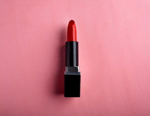 Photo bold and beautiful red lipstick from a luxury fashion cosmetic brand on pastel pink background