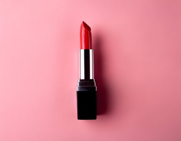 Photo bold and beautiful red lipstick from a luxury fashion cosmetic brand on pastel pink background