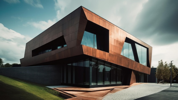 A bold black exterior with intriguing asymmetrical shapes House exerior design AI generated