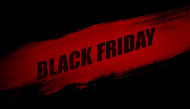 Photo bold black friday title vibrant red brush stroke ink paint on black background badge sale banner