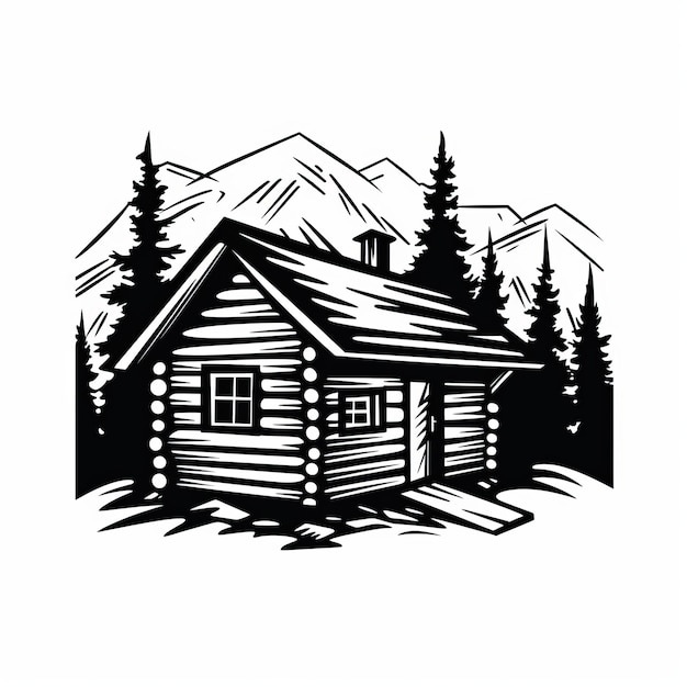 Bold Black And White Cabin Design Simple Clean Vector Art