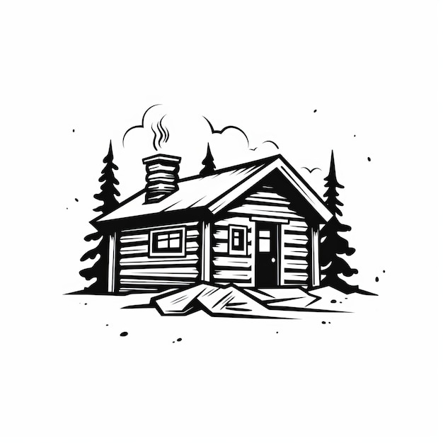 Photo bold black and white cabin illustration classic tattoo motifs and clean vector art