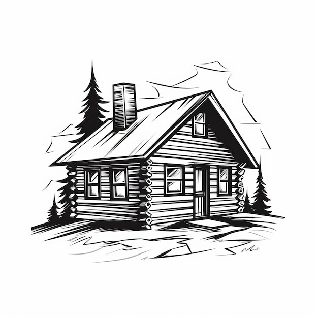 Bold Black And White Cabin Illustration Clean Vector Art With Logo Style