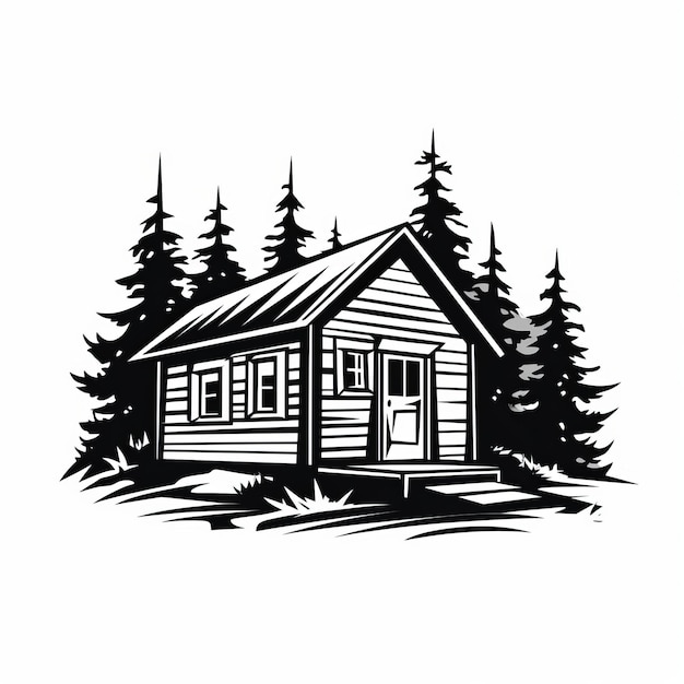 Bold Black And White Cabin Illustration Rustic Simple And Striking