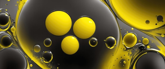 Bold Black and Yellow Soap Bubbles in Abstract Paint Design Background