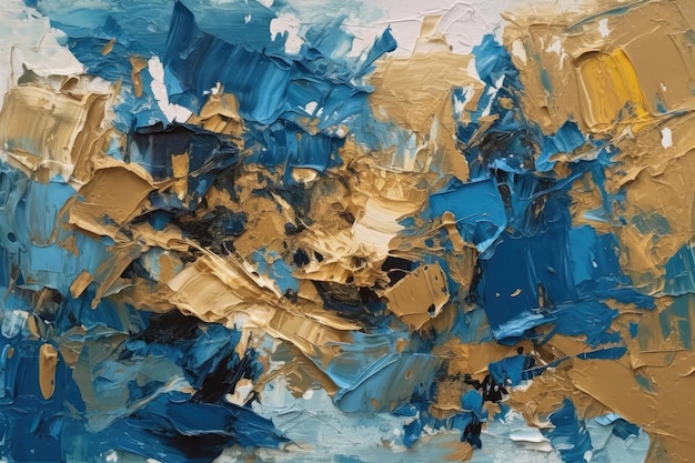 Bold Blue And Gold Oil Paint Strokes On Paper Generative AI