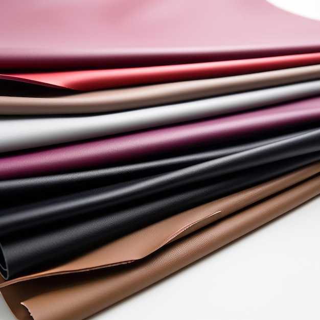 Bold Chromaticity Variety Color Leather Fabric On White Background