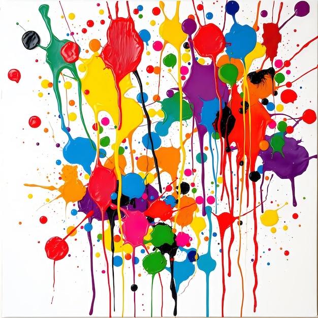 Bold Colorful Paint Stains on a White Canvas