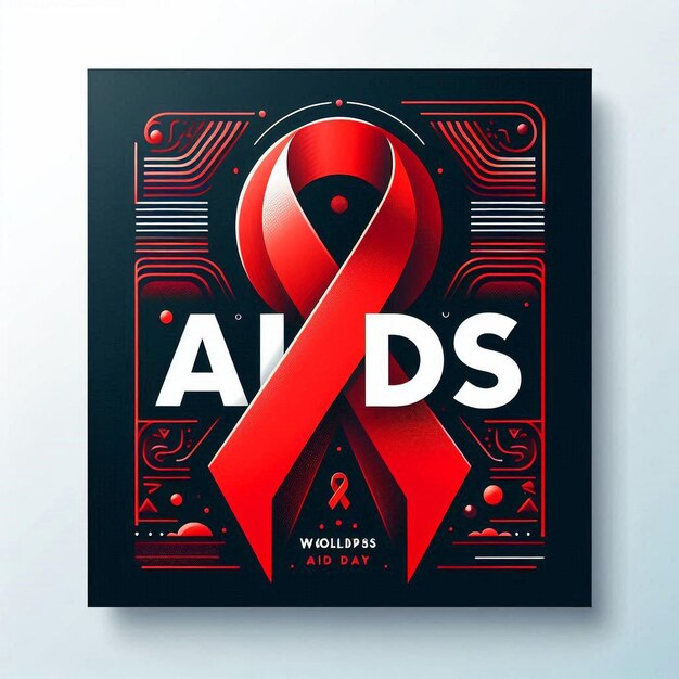 Bold and Contemporary World AIDS Day Design Red Ribbon Modern Graphics Dark Background December 1st